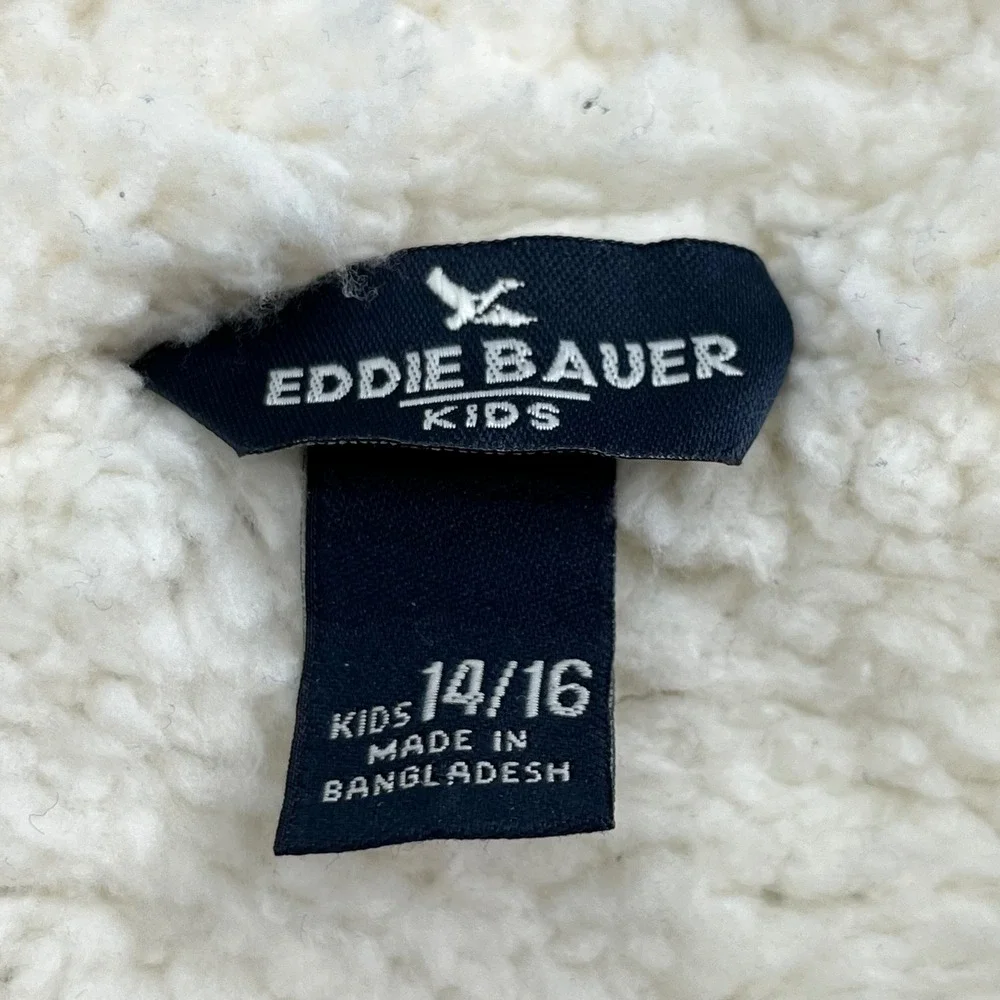 Eddie Bauer Kids Tan Canvas Sherpa Lined Quilted Puffer Vest‎ Size 14/16 XL